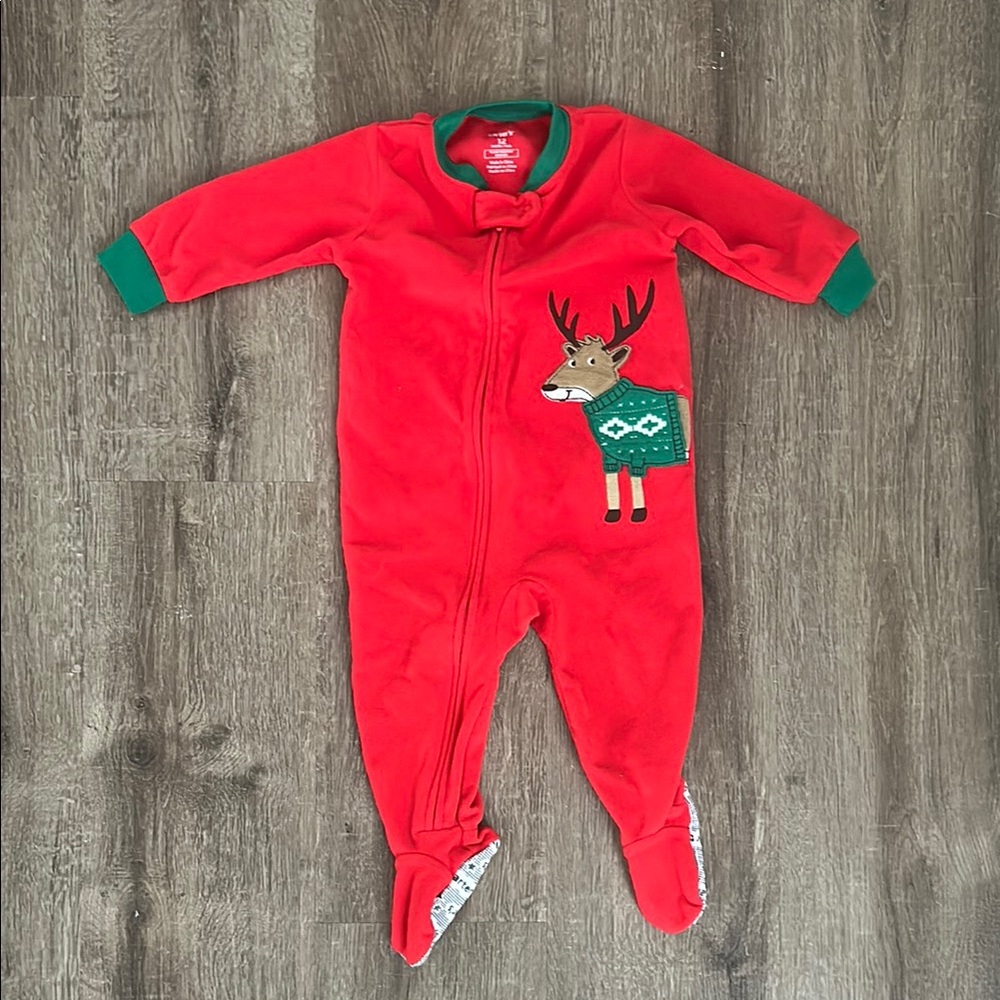 Carter's Festive Red and Green Footies with Reindeer Appliqué